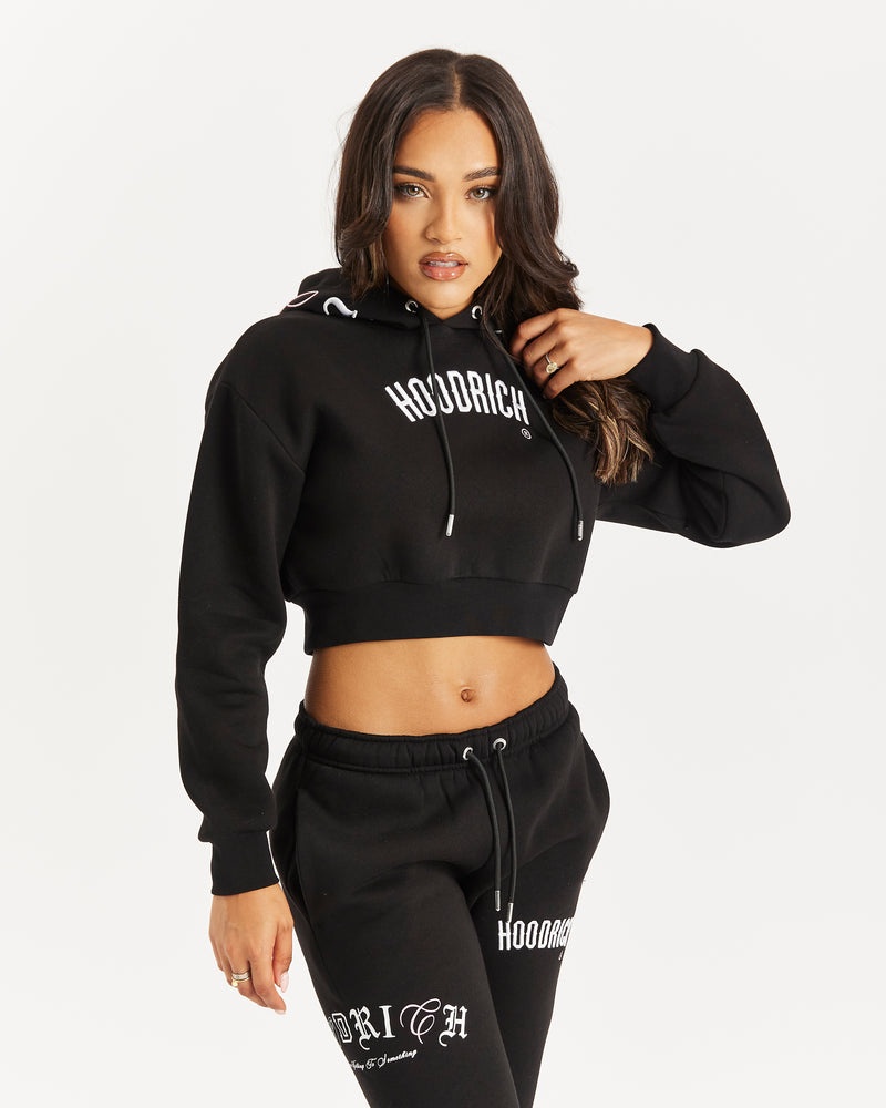 Hoodrich OG Calor Cropped Hoodie Dam Svarta | 48732-OEUY