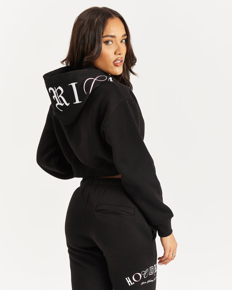 Hoodrich OG Calor Cropped Hoodie Dam Svarta | 48732-OEUY